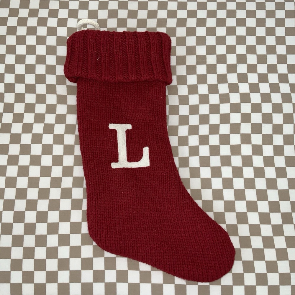 Christmas Stocking Wondershop‎ Cable Knit Monogram Red white L 18"
